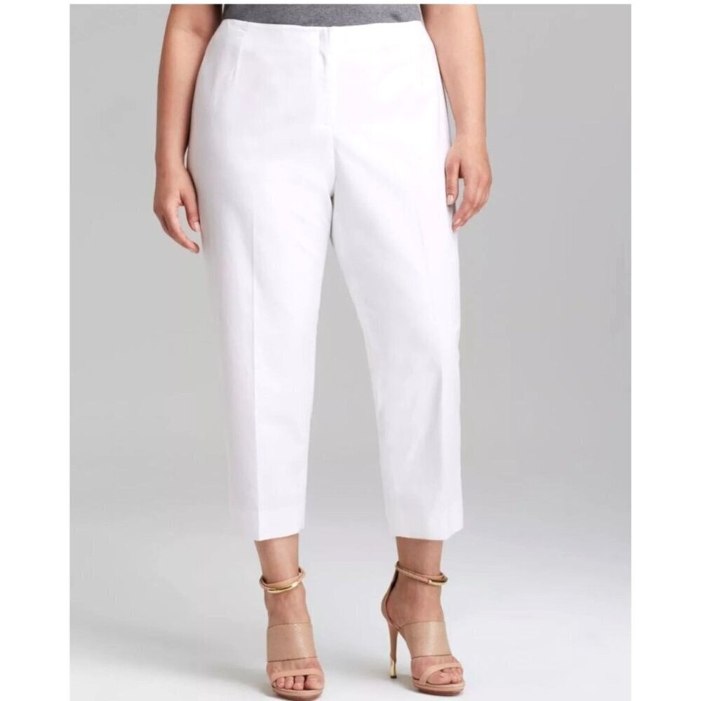 Lafayette 148‎ Pants Women Plus 22 White Cotton Blend Tapered Cropped Trousers